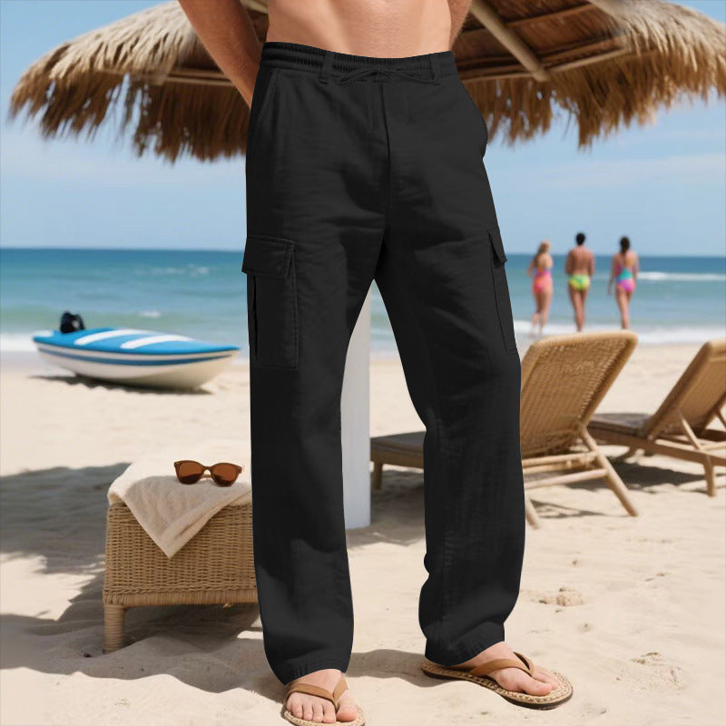 Herren Relaxed-Fit Cargo-Strandhose mit elastischem Bund und aufgesetzten Klappentaschen Drune