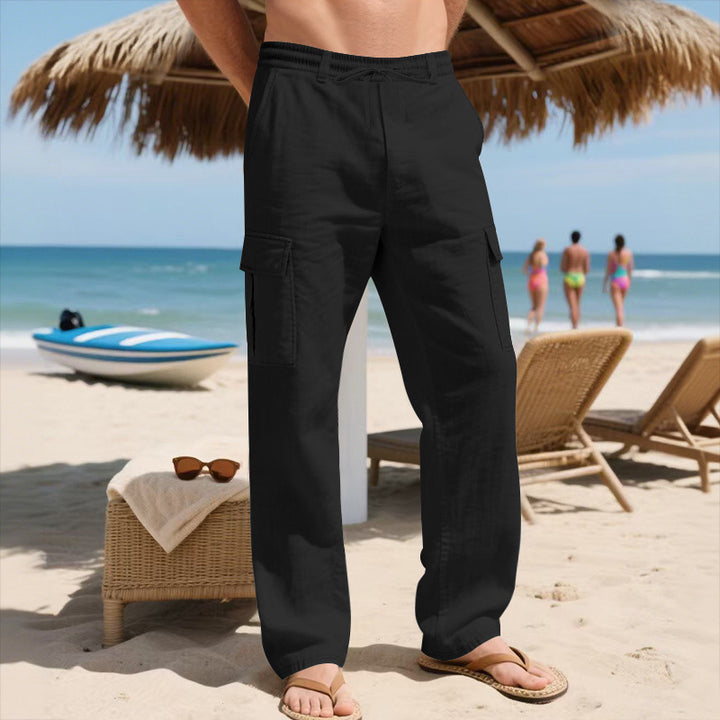 Herren Relaxed-Fit Cargo-Strandhose mit elastischem Bund und aufgesetzten Klappentaschen Drune