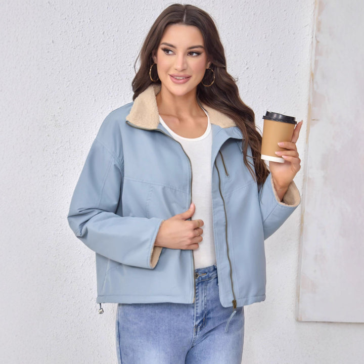 Damen Leichte gefütterte Übergangsjacke mit Stehkragen und Teddyfutter Drune