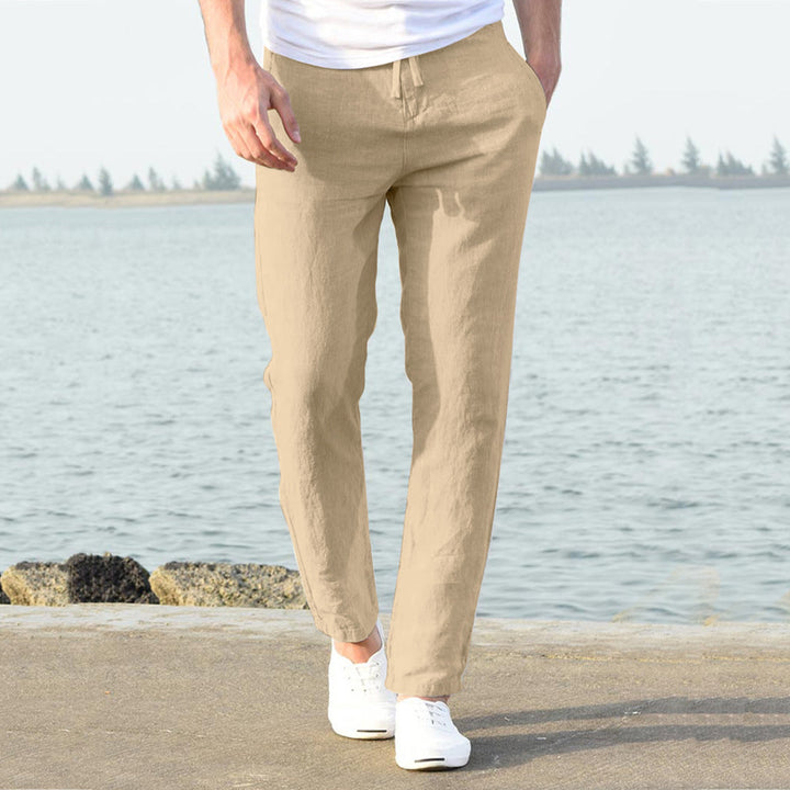 Herren lässige Leinenhose mit elastischem Bund und seitlichen Taschen Drune