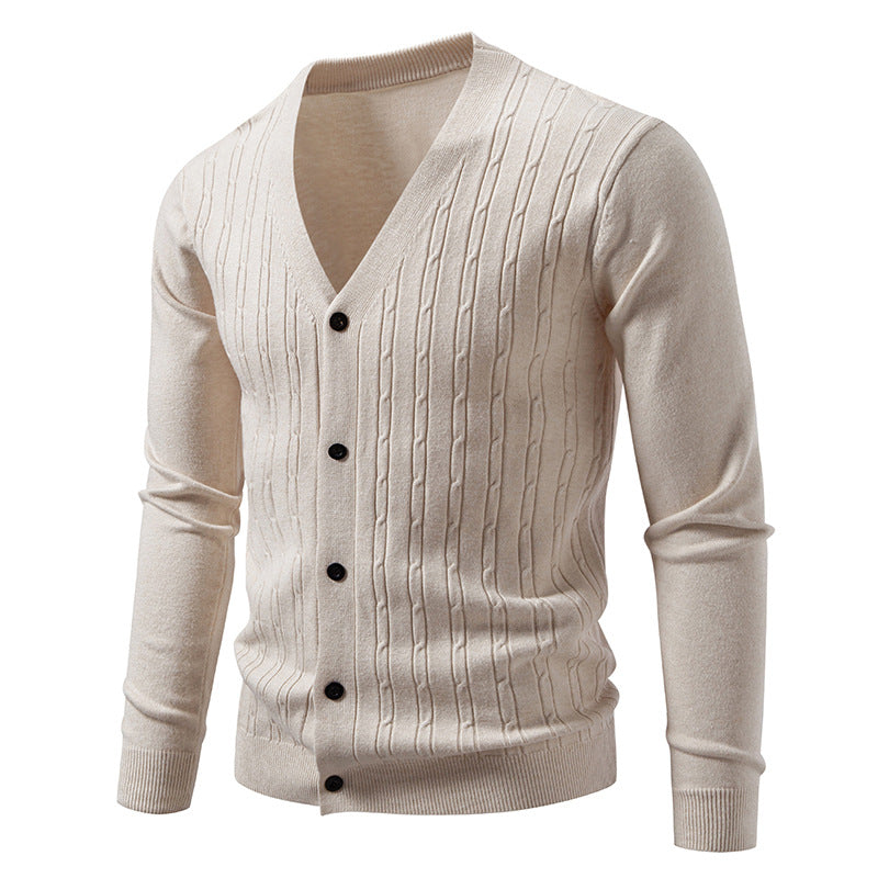 Herren nan Feinstrick-Cardigan mit tiefem V-Ausschnitt schmaler Passform und vertikalem Zopfstrick Drune