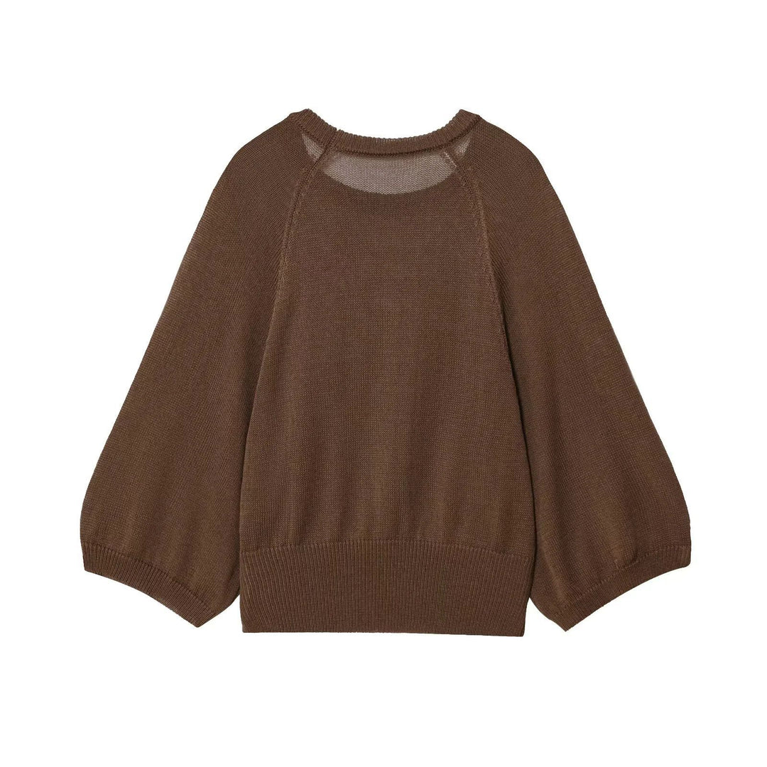 Damen lässiger Pullover mit Weitärmeln und elastischem Bund Drune
