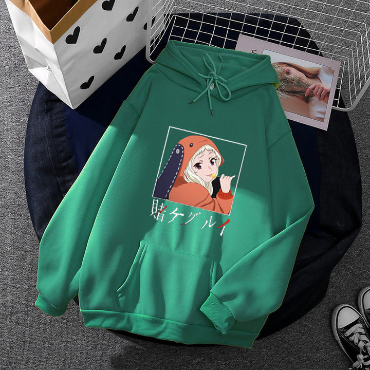 Damen nan Oversize Kapuzenpullover mit Manga-Frontprint und Kängurutasche Drune