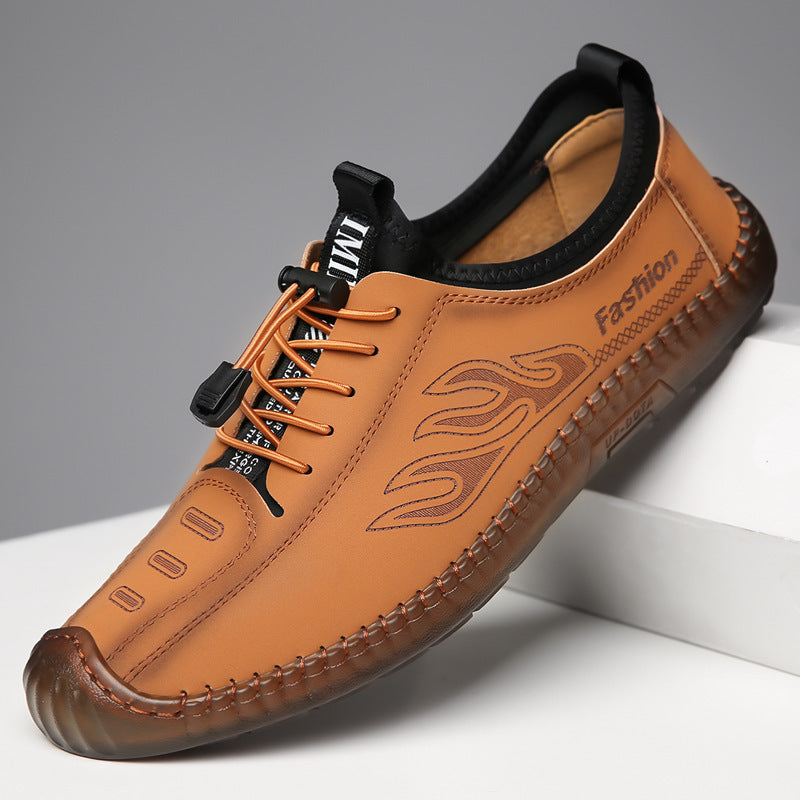 Herren Casual-Mokassin-Sneaker mit elastischer Schnellzug-Schnürung, gesticktem Flammenmotiv und genähter Gummilaufsohle Drune