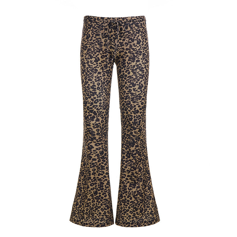 Damen Leoparden-Print Schlaghose mit Kordelzug und Komfortbund Drune