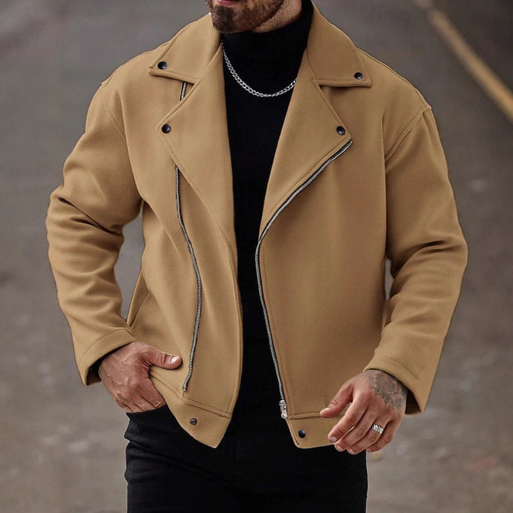 Herren Oversized Bikerjacke aus Wollmix mit asymmetrischem Reißverschluss und Druckknopf-Details Drune