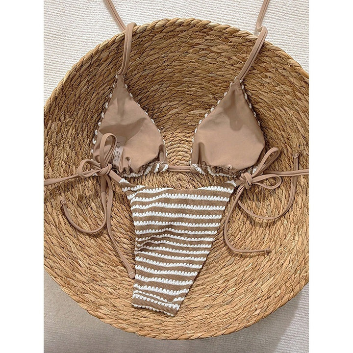 Damen Triangel-Bikini mit modischem Streifenmuster und verstellbaren Bindebändern Drune