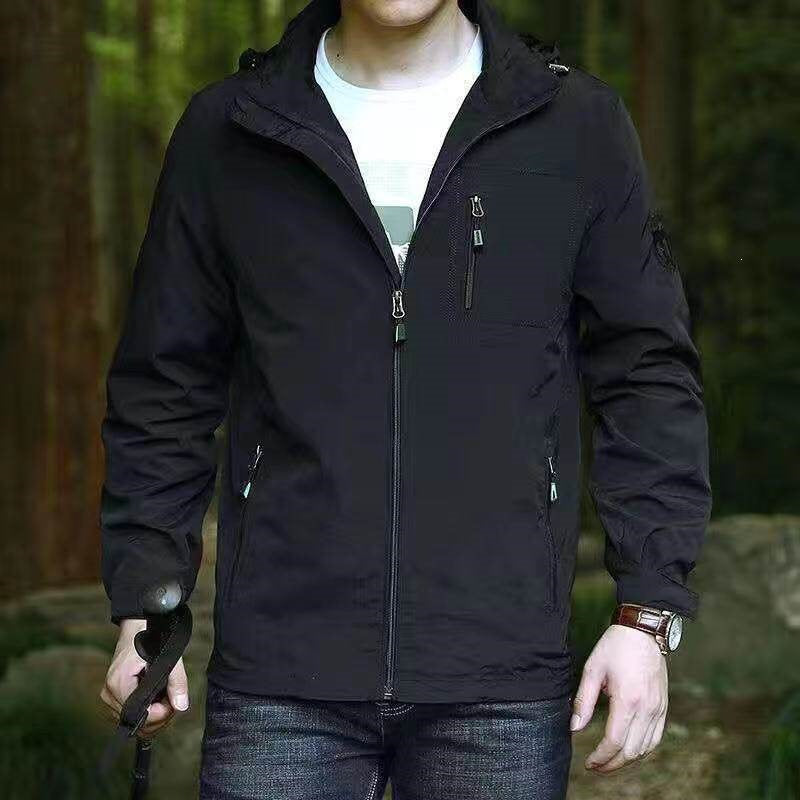 Herren Atmungsaktive Trekking‑Shelljacke mit Kapuze, Brusttasche & Reißverschlusstaschen Drune
