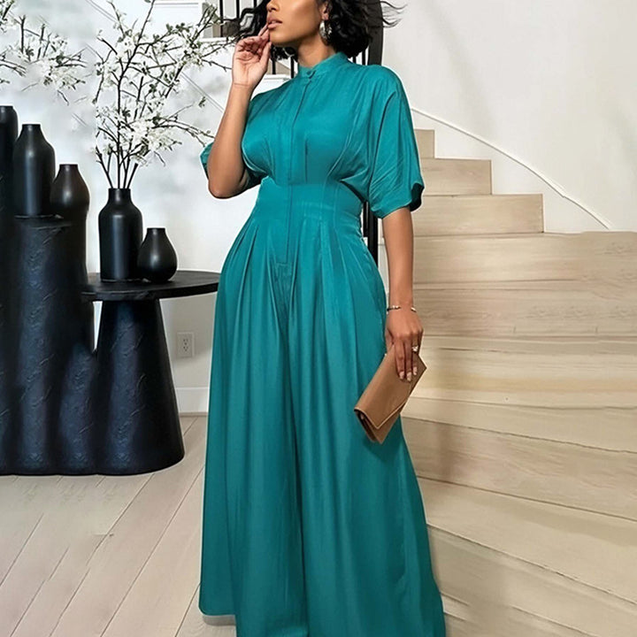 Damen Eleganter Overall mit weitem Bein und Kragen Drune