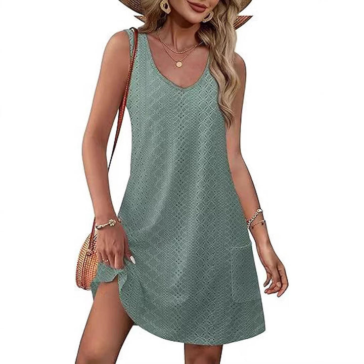 Damen Freizeitkleid mit Taschen und V-Ausschnitt Drune