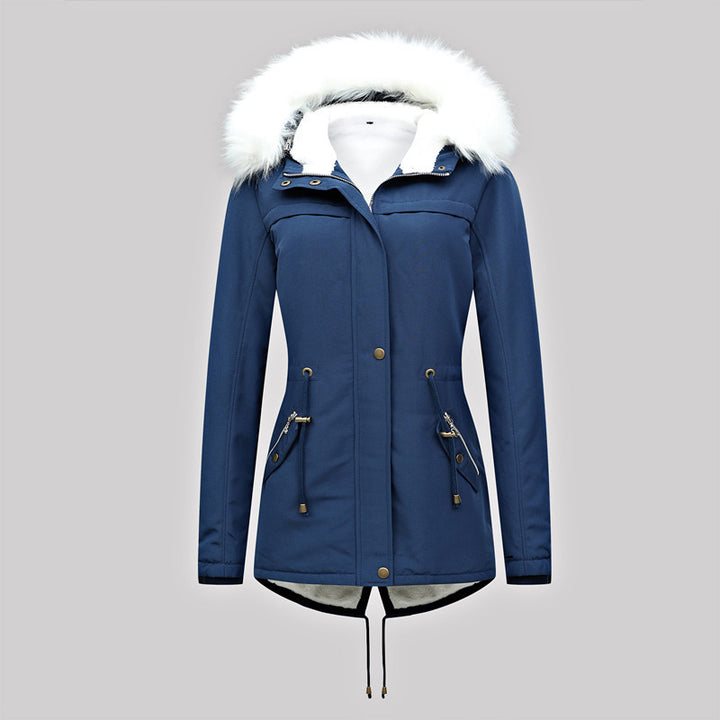 Damen Thermischer Parka mit Kunstfellkapuze und Taillenzug Drune