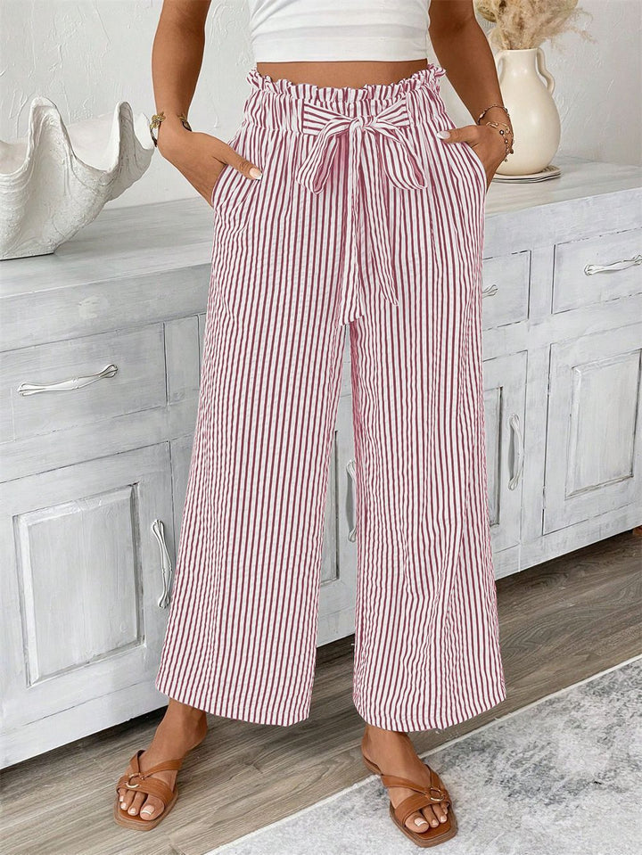 Damen Weite Sommerhose mit Gummizug und Streifenmuster Drune