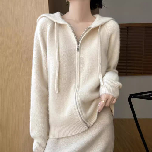 Damen Kuschelige Kapuzenjacke mit weichem Material und Reißverschluss Drune