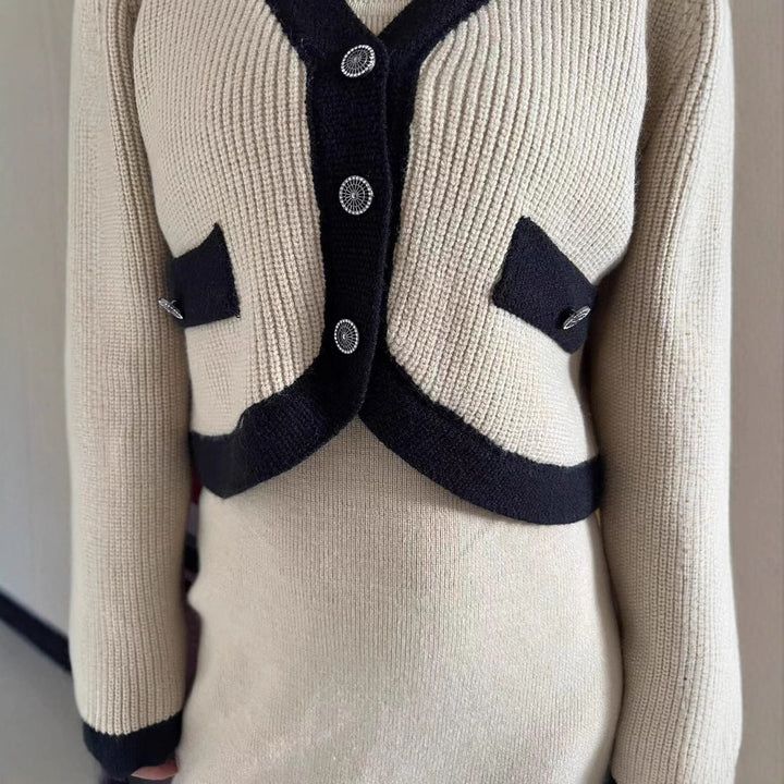 Damen Strickjacke mit kontrastierenden Details und Knöpfen Drune