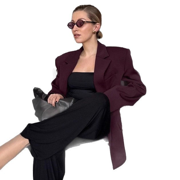 Damen Elegante Oversized Blazerjacke mit detaillierten Knopfverschlüssen Drune