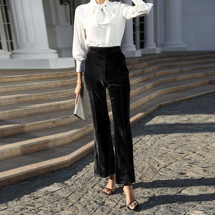 Damen Hochtaillierte Samtweite Hosen Drune