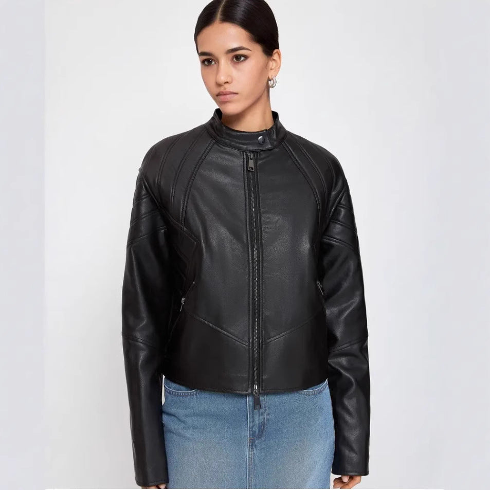 Damen Kunstleder Bikerjacke mit strukturiertem Design Drune