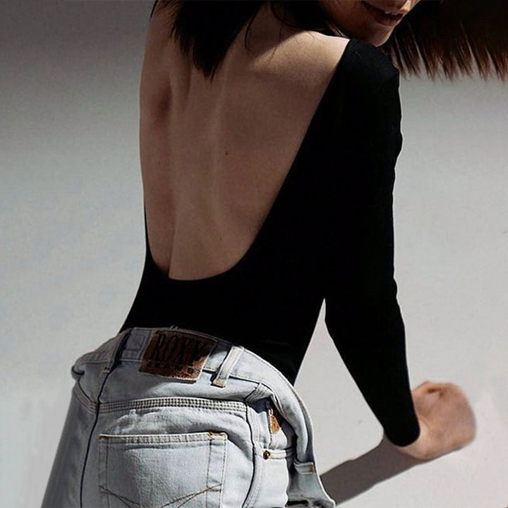 Damen figurbetonter Langarm-Bodysuit mit hohem Rundhals, nahtloser Passform und stretchigem Jersey Drune
