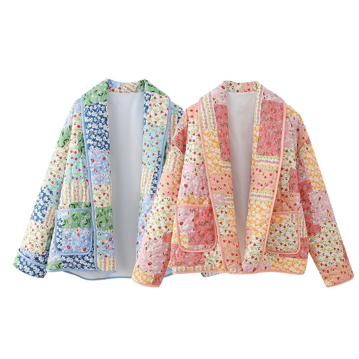 Damen nan gesteppte Patchwork-Quiltjacke mit Reverskragen und aufgesetzten Taschen Drune