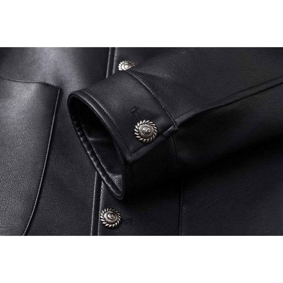 Herren Minimalistische Kunstleder-Überhemdjacke mit feiner Narbung, Metallknöpfen & geradem Schnitt Drune