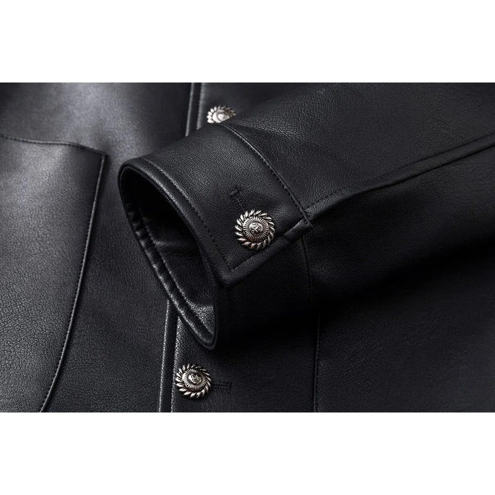 Herren Minimalistische Kunstleder-Überhemdjacke mit feiner Narbung, Metallknöpfen & geradem Schnitt Drune