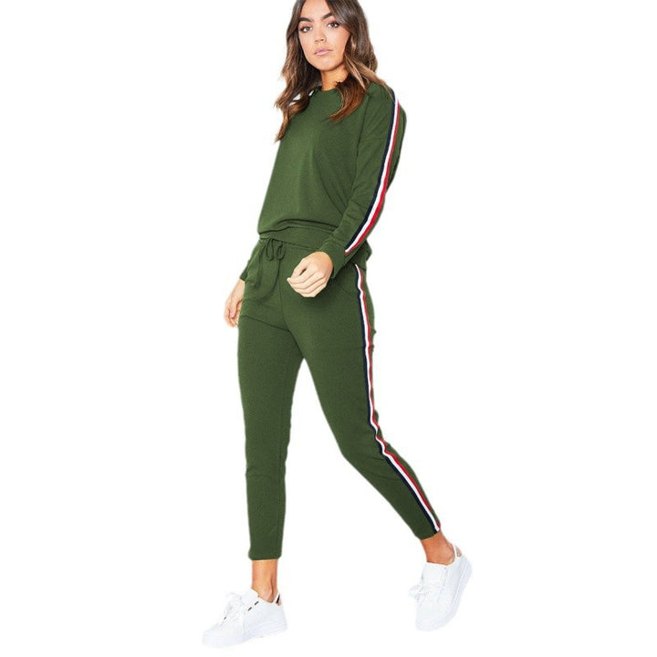 Damen modisches Sport-Set mit kontrastierenden Seitenstreifen und elastischem Bund Drune