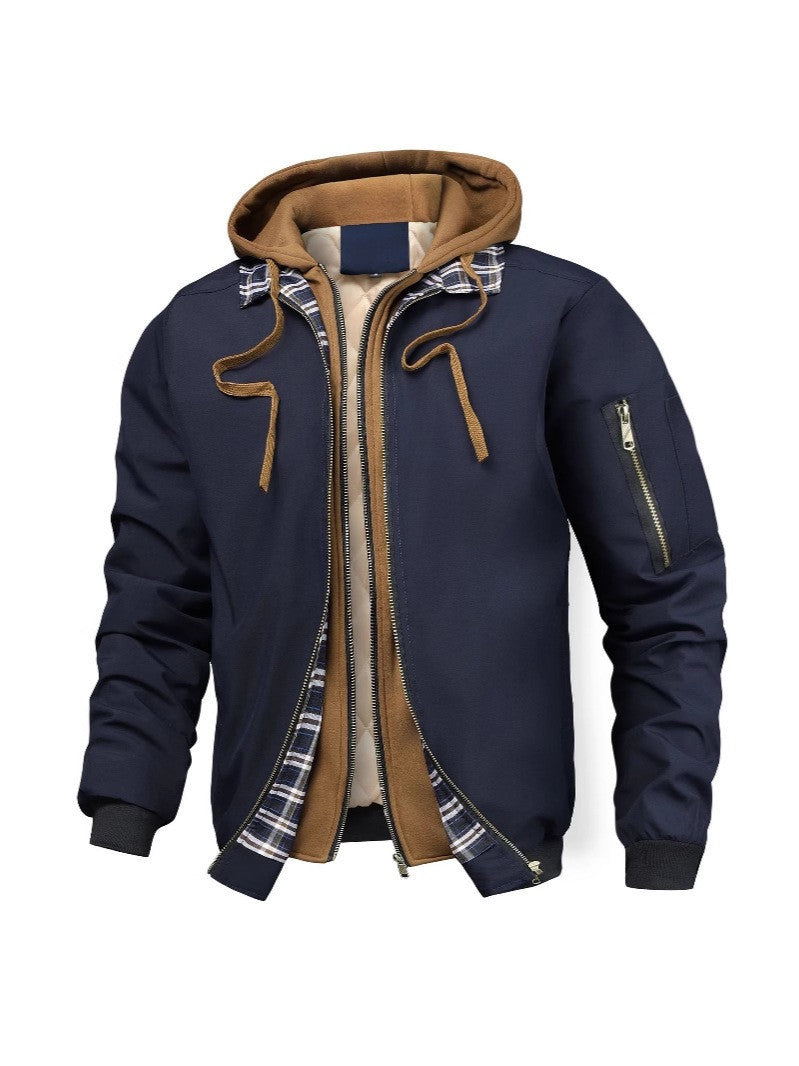 Herren Layered Bomberjacke mit Kapuzen-Inlay, gesteppter Innenweste und Ärmeltasche Drune