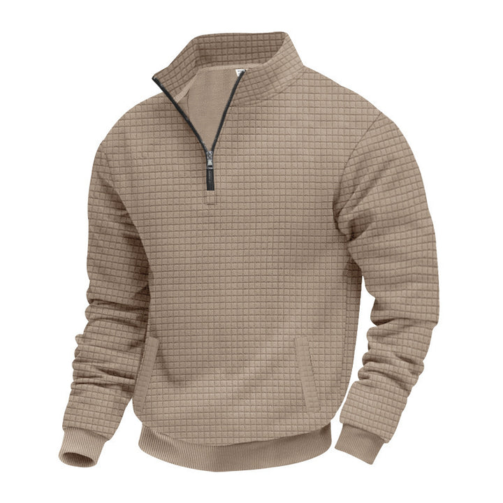 Herren nan Waffelstrick-Halbzip-Pullover mit Stehkragen und elastischem Saum Drune