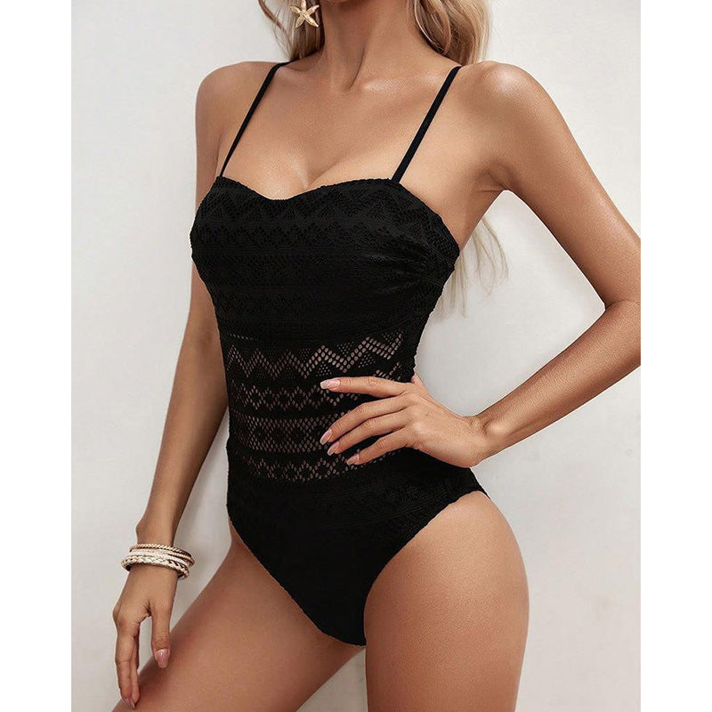 Damen Hochwertiger Einteiler Schwimmanzug mit Netzdetails Drune