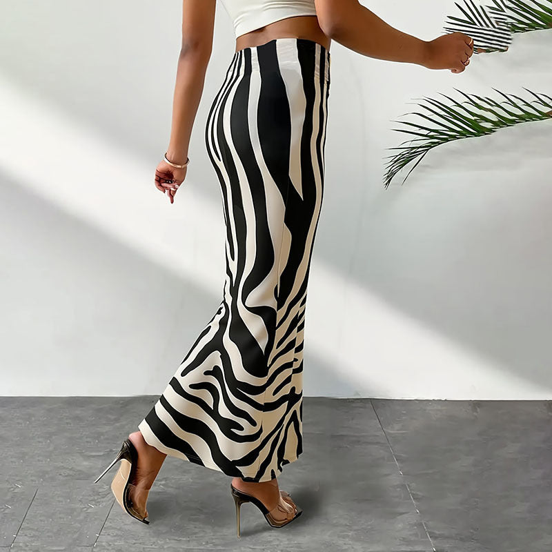 Damen Maxi-Rock mit kreativem Zebra-Muster Drune