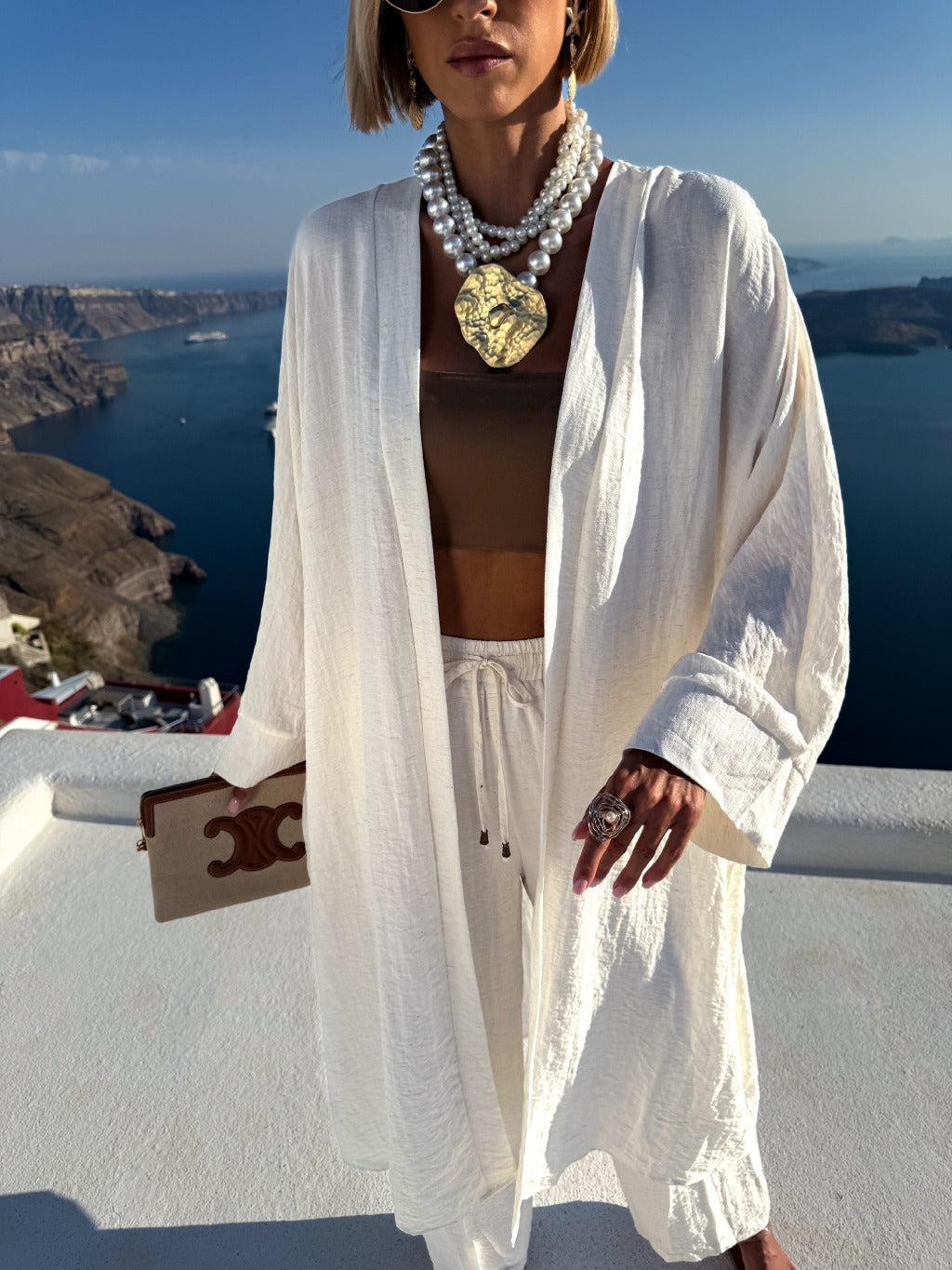 Damen luftiger Kaftan-Set mit weiten Ärmeln Drune