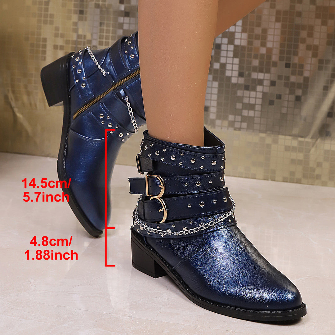 Damen Nietenbesetzte Stiefelette mit Ketten‑ und Schnallen‑Details Drune