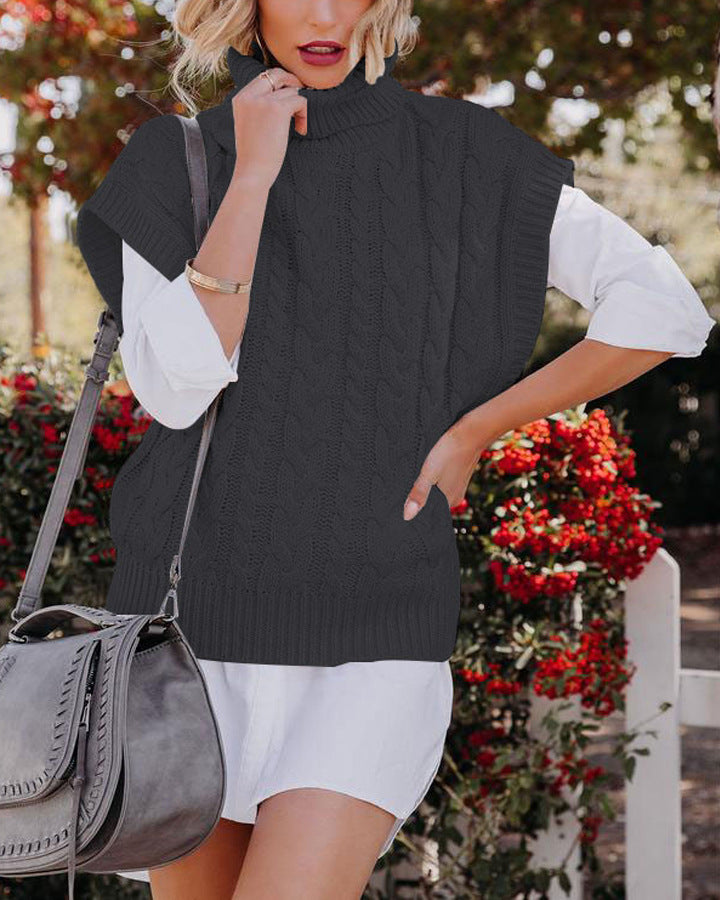 Damen elegante Strickweste mit Stehkragen und Zopfmuster Drune