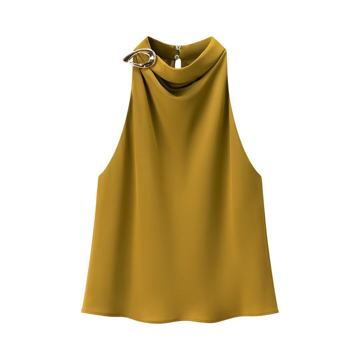 Damen Seidenbluse mit asymmetrischem Kragen und dekorativem Ring Drune