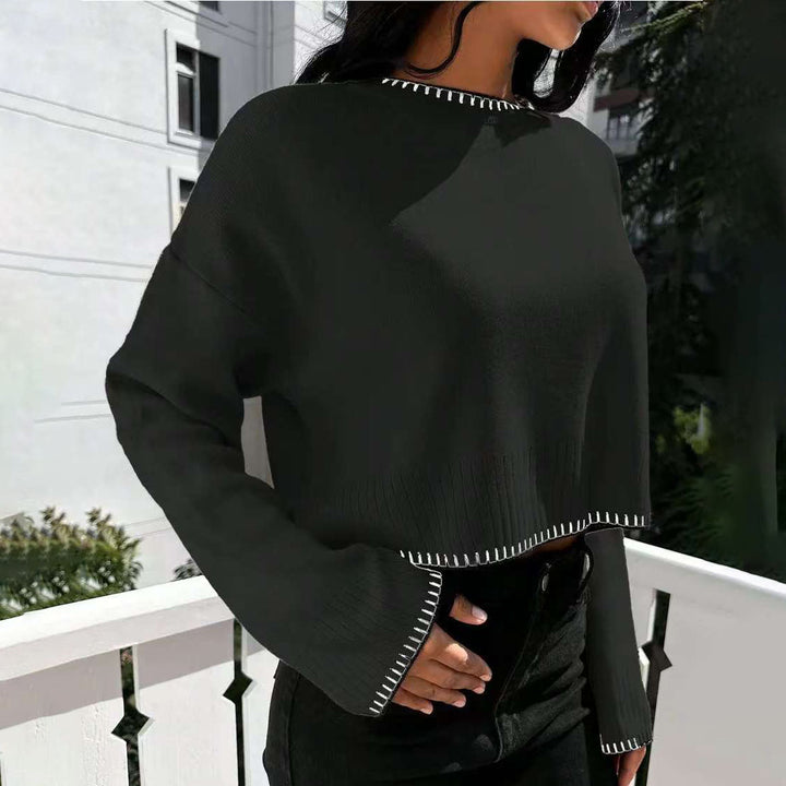 Damen lässiger Crop-Pullover mit feiner Rippstruktur und weitem Schnitt Drune