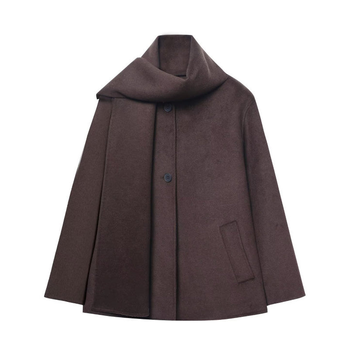 Damen Kurzcape‑Mantel mit überlappendem Schalkragen und verdeckter Knopfleiste Drune