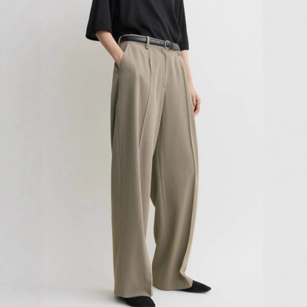 Damen elegante Hochbundhose mit weitem Bein und stilvollem Flächenfinish Drune