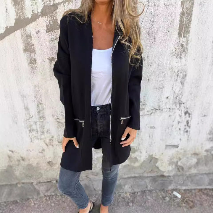 Damen stylische Gemütliche Jacke mit Kapuze Drune