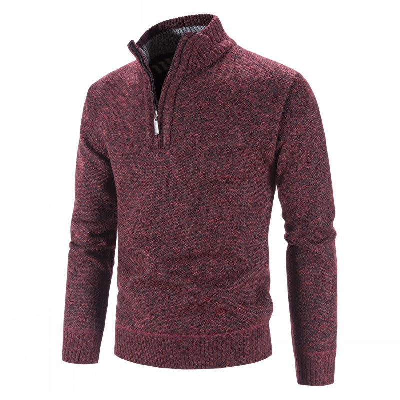 Herren nan Strickpullover mit Halbzip, hohem Stehkragen und strukturierter Waffelstrick-Optik Drune