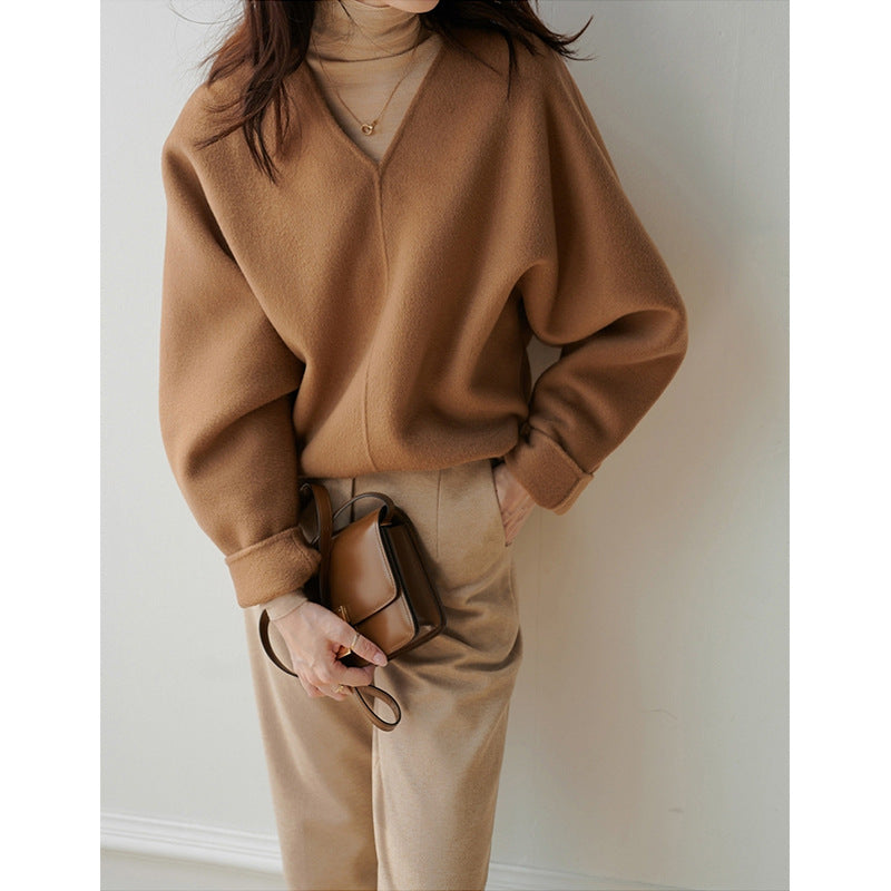 Damen Lässiger V-Ausschnitt Pullover Drune