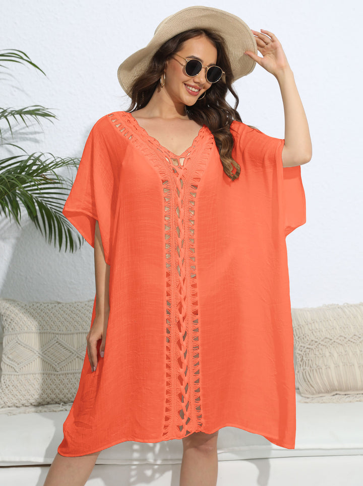 Damen luftiger Kaftan mit filigranem Häkelmuster Drune