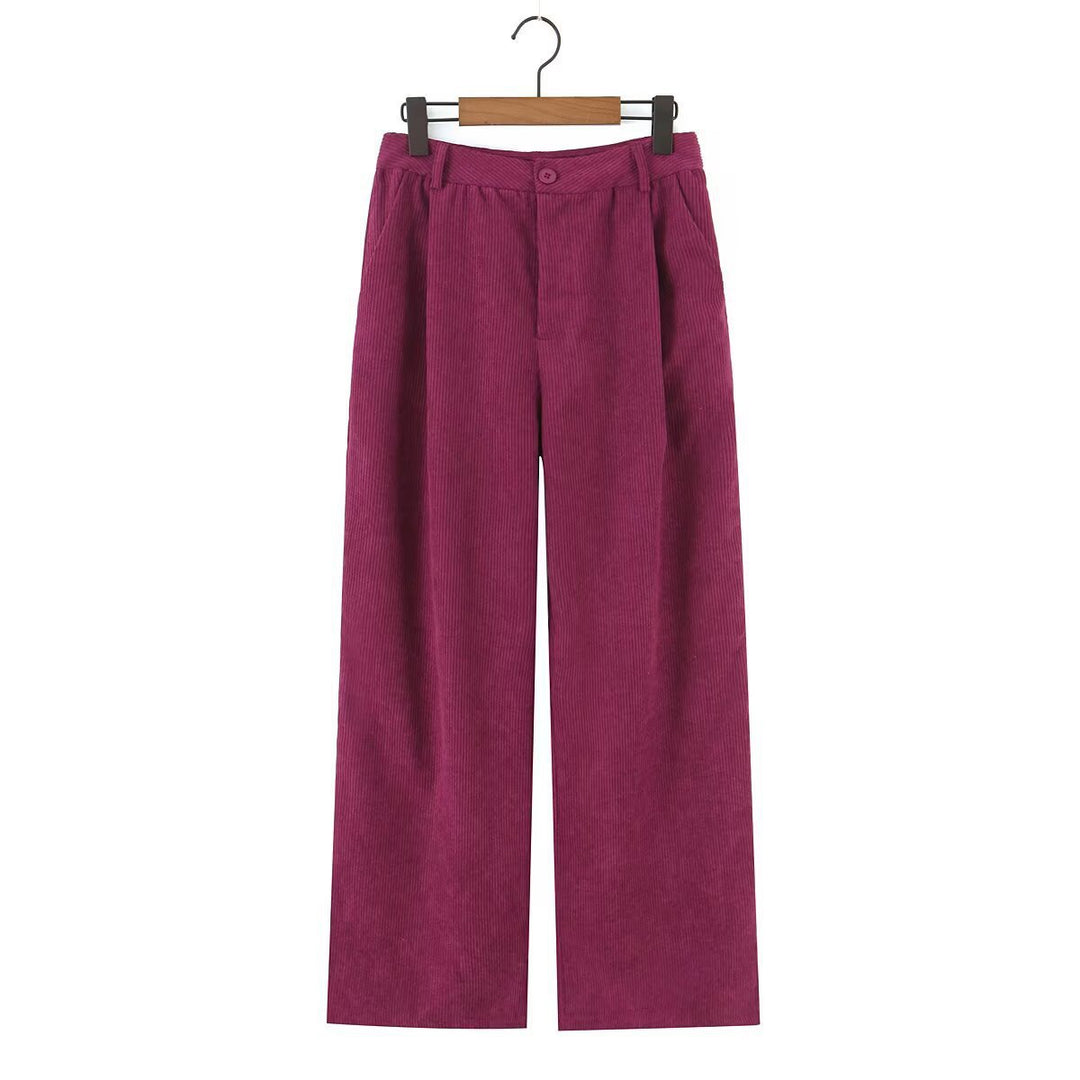 Damen Hochtaillierte Cordhose mit weitem Bein und Bundfalten Drune