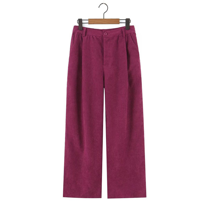 Damen Hochtaillierte Cordhose mit weitem Bein und Bundfalten Drune