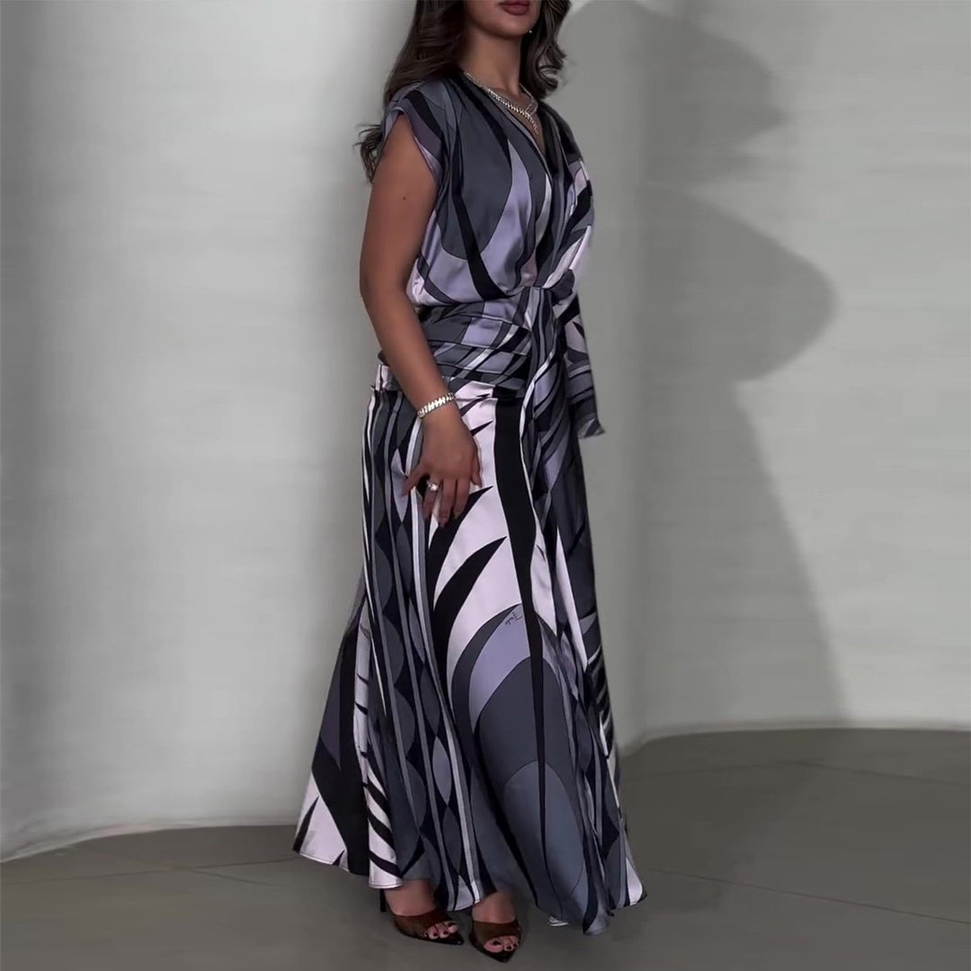 Damen Maxikleid mit innovativem Wickeldesign und schwingendem Saum Drune