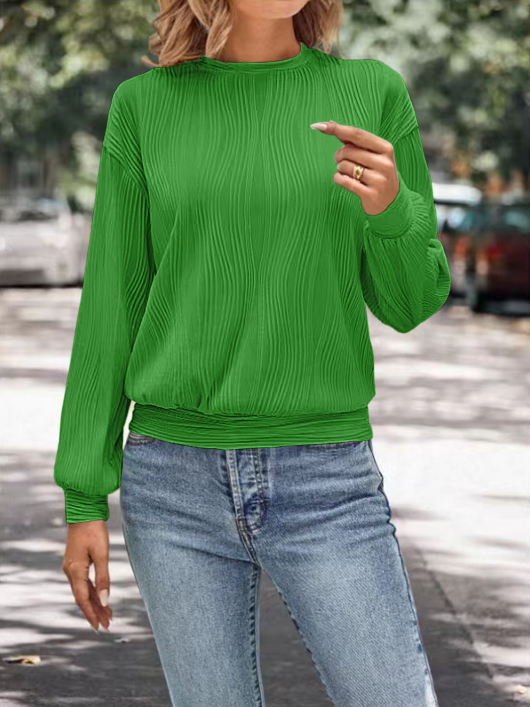 Damen lässiges Sweatshirt mit strukturiertem Stoff und elastischen Bündchen Drune