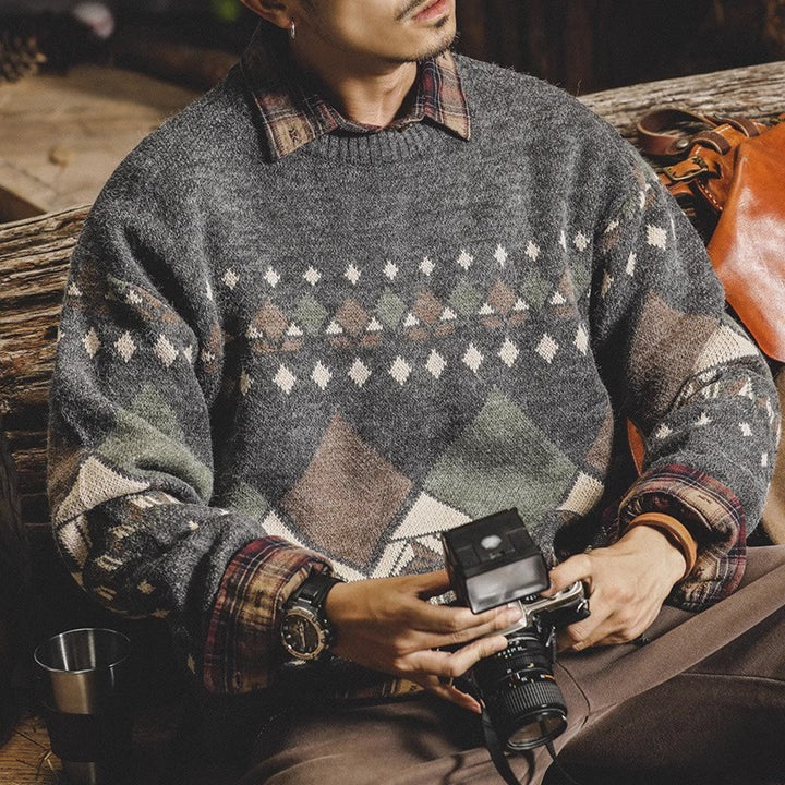 Herren Strickpullover mit geometrischem Muster und lässigem Schnitt Drune