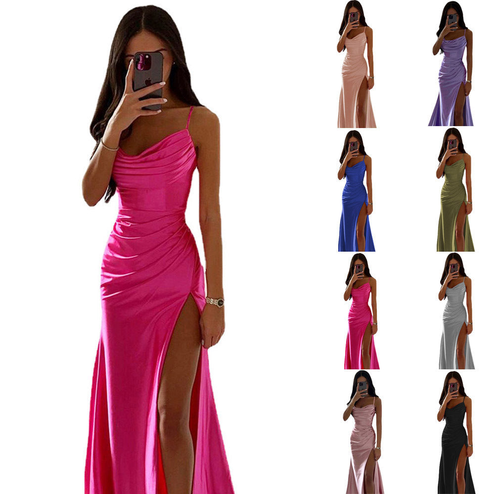 Drune | Schnürung Falten Schlitz Satin Schmaler Schnitt Bodycon Kleid