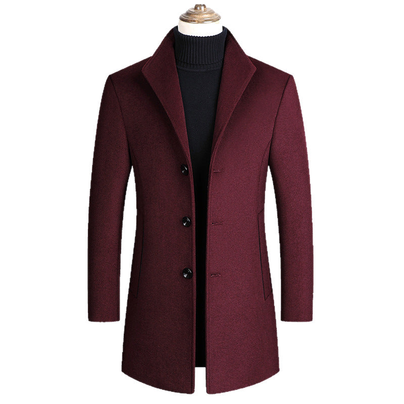 Herren Modernes einreihiges Wollmix-Longcoat mit schmaler Passform und minimalistischer Knopfleiste Drune