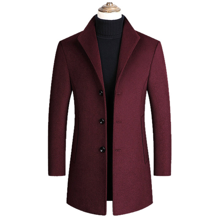 Herren Modernes einreihiges Wollmix-Longcoat mit schmaler Passform und minimalistischer Knopfleiste Drune