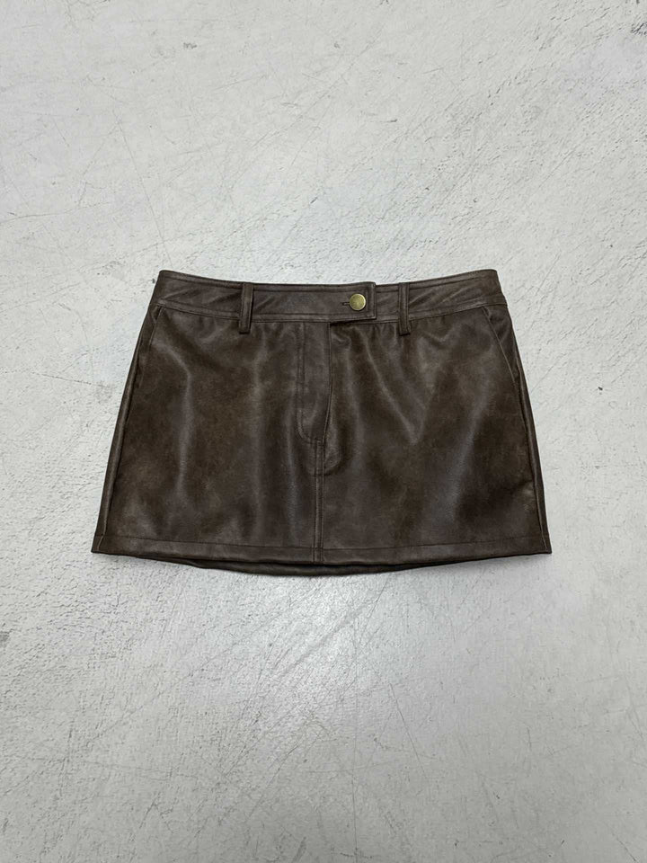 Damen modischer Kunstleder Minirock mit praktischem Gürteldetail Drune